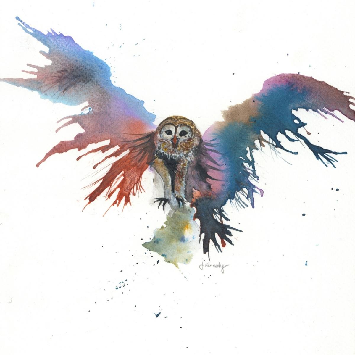 HELEN ROSE Limited Print SWOOPING OWL bird art watercolour 372 