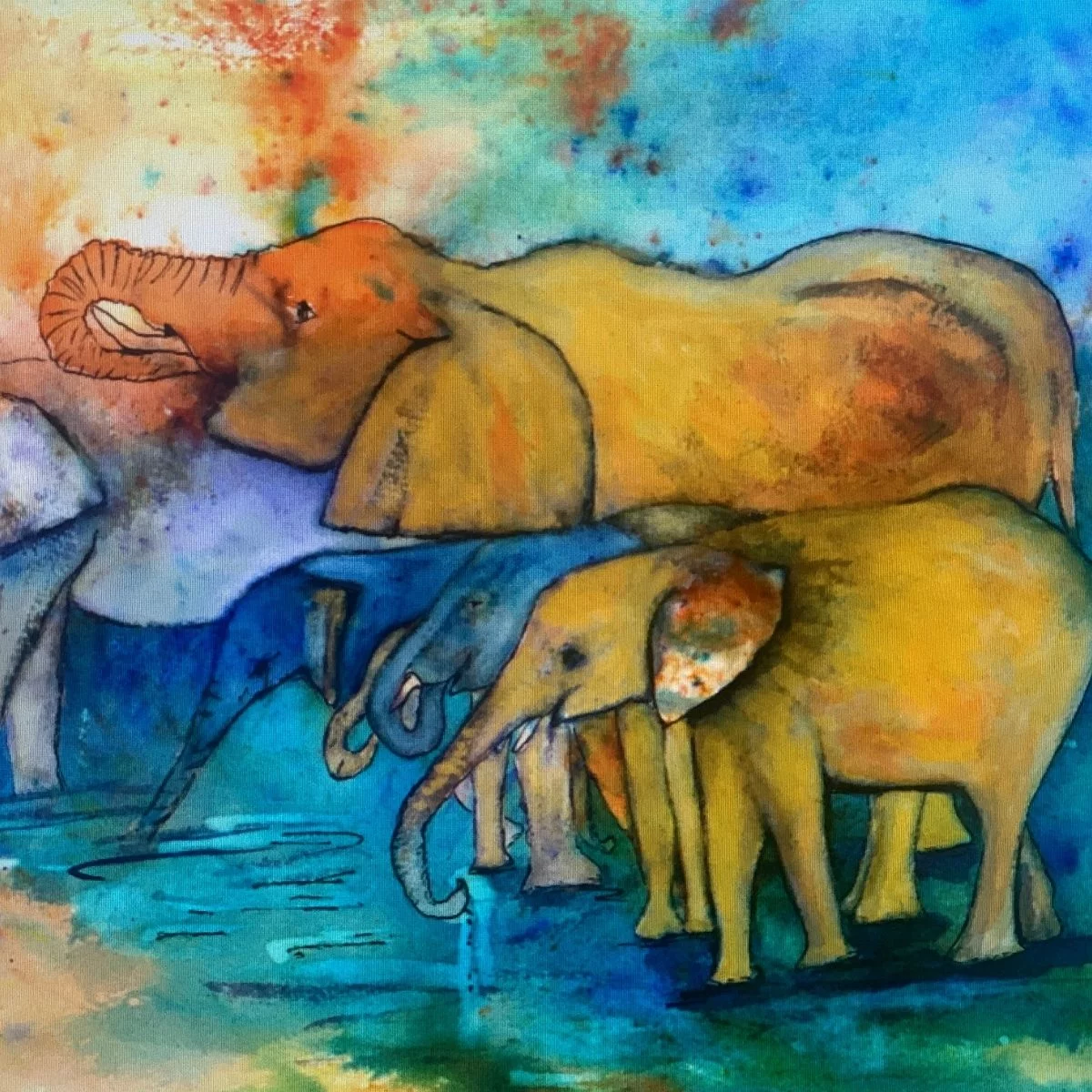 elephant watercolour ink painting by Joan Kennedy artist