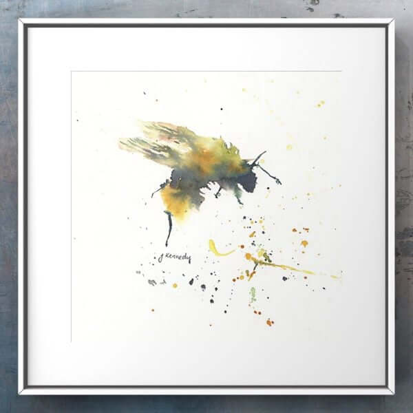bee watercolour in grey frame