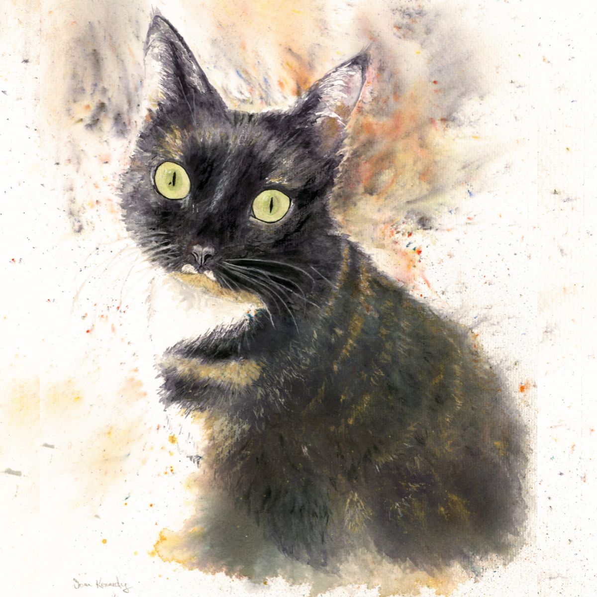 vibrant cat watercolour commission